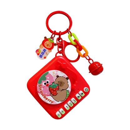 Creative cartoon Buddha style water dolphin fun phonograph keychain pendant, cute strawberry couple retro bag decoration