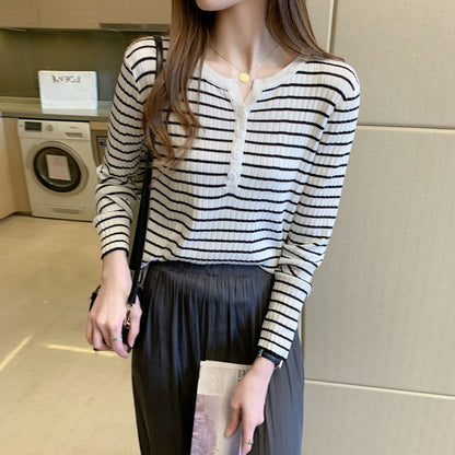 Women's Striped Long Sleeve Knitted Top