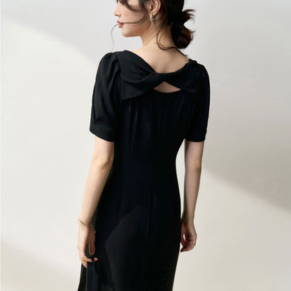 Elegant Back-Twist Black Midi Dress