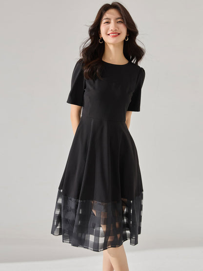 French Chic Organza Panel Black Dress