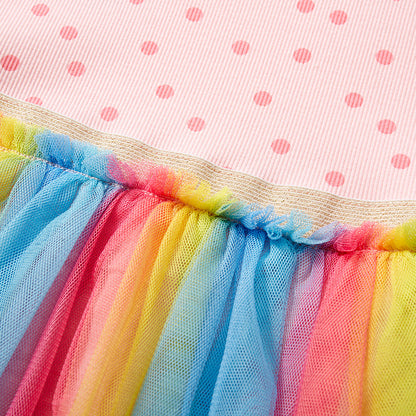 Girls' Rainbow Short Sleeve Mesh Princess Dress