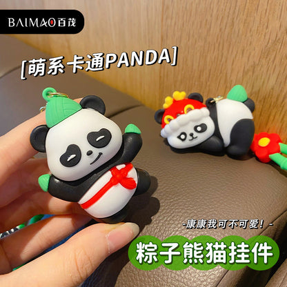 Creative Loong Boat Festival Zongzi Panda Car Key Chain Cute Cartoon Glue Drop Doll Male and Female Backpack Hanging Gift