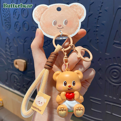 Butter Bear Keychain Female Cute Creative Exquisite Soft Cute Bear Doll Keychain Circle Backpack Pendant