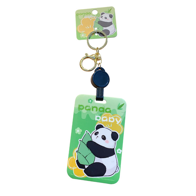 Cute Panda Keychain Student Card Cover Waterproof Cover Push fit Bus Card ID Protection Cover Backpack Hanging