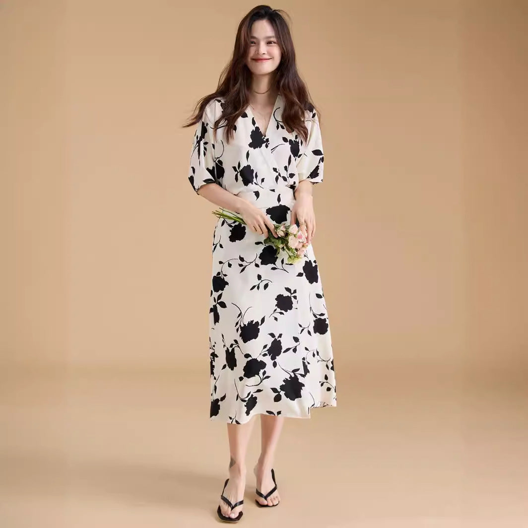 Chinese-French Vintage Print Wrap Dress