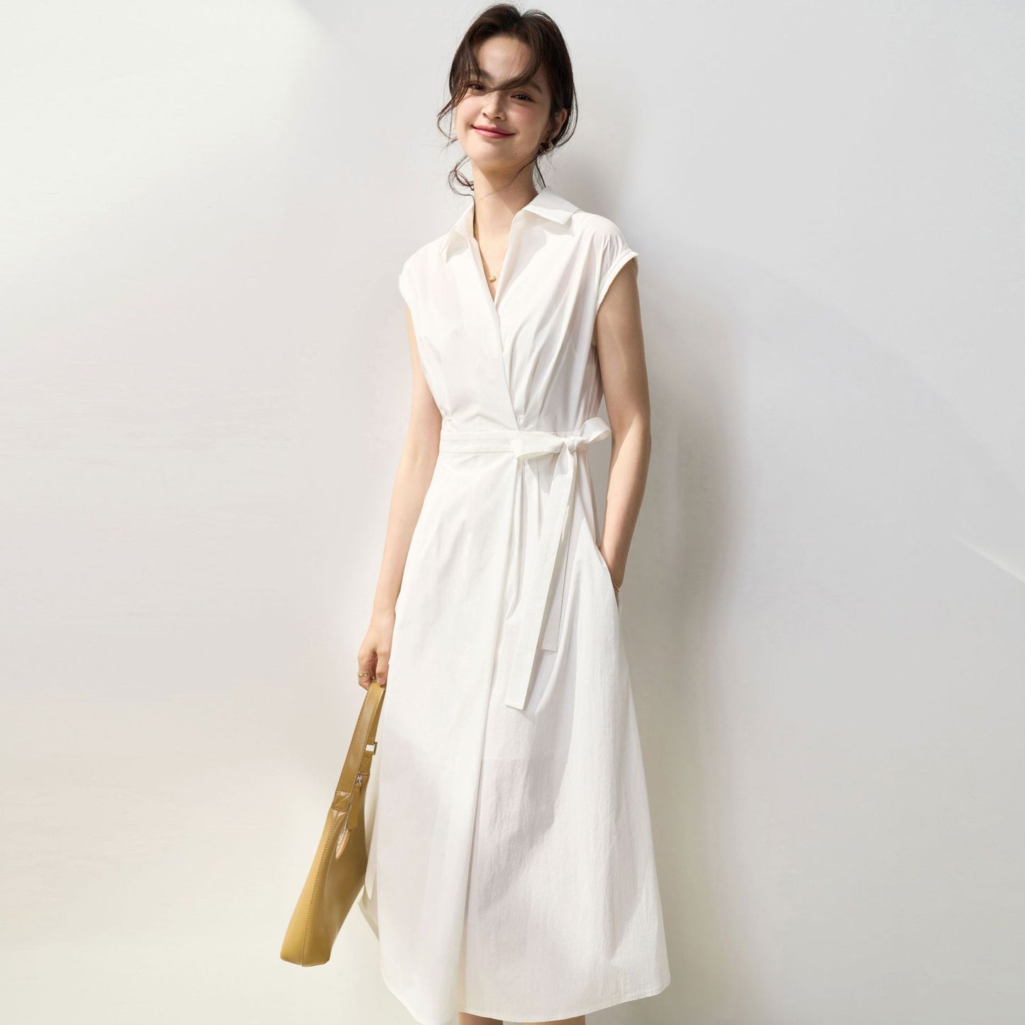 Elegance Wrap Cotton Shirt Dress