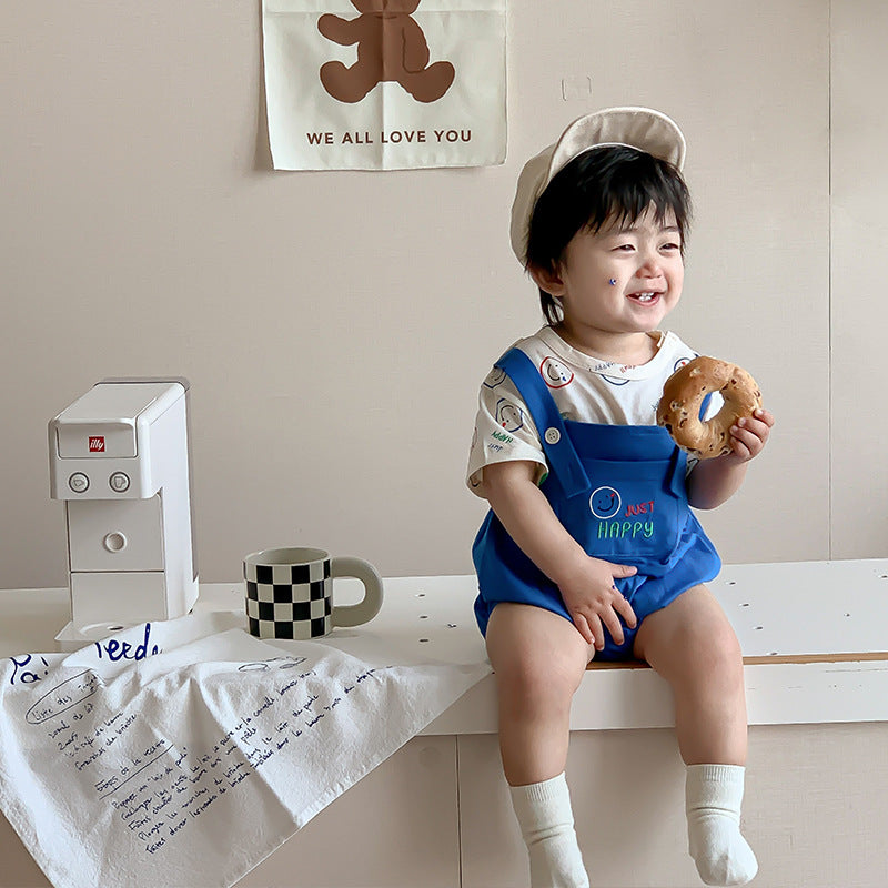 Baby Boy Suspender Onesie and T-shirt Two-Piece Set