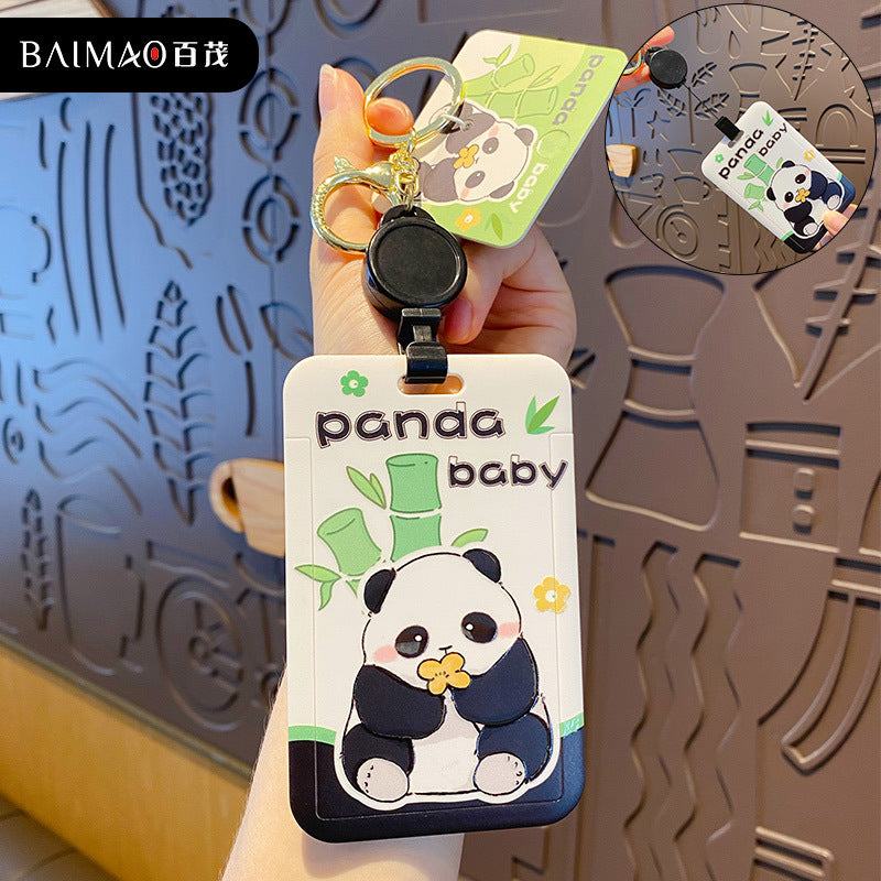 Cute Panda Keychain Student Card Cover Waterproof Cover Push fit Bus Card ID Protection Cover Backpack Hanging