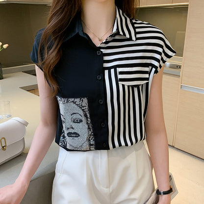 Women's Stylish Contrast Color Casual Chiffon Blouse