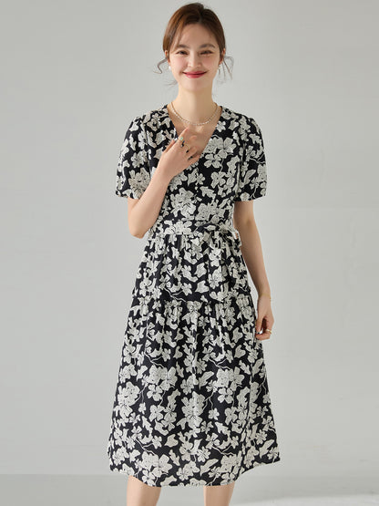 French Elegance Black & White Floral Dress