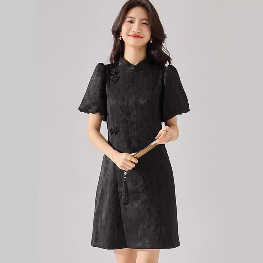 Elegant Vintage Chinese Black Qipao Dress