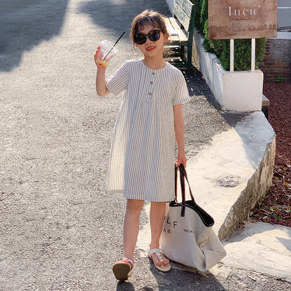 Girls' Casual Striped Dress
