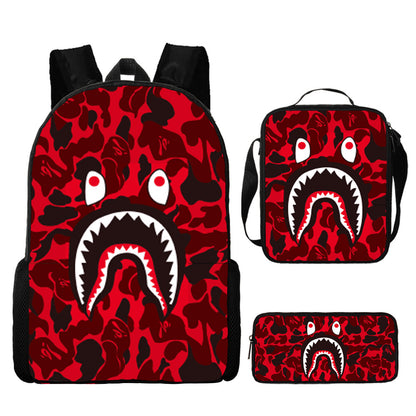 Shark Cartoon Children's Backpack Three-Piece Set