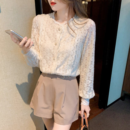 Stylish Women's Long Sleeve Lace Blouse