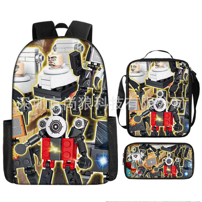 Titan ClockMan TV Man Skibidi Toilet Children's Backpack Three-Piece Set