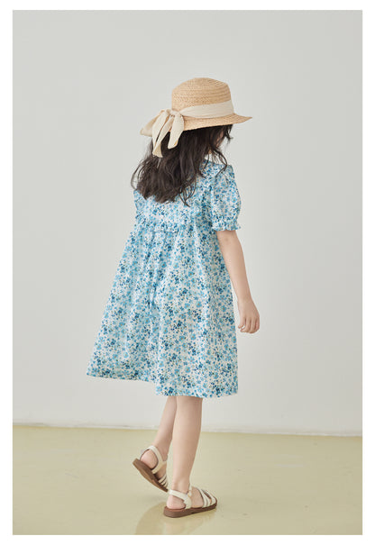 Korean Style Sweet Bubble Sleeve Floral Princess Dress