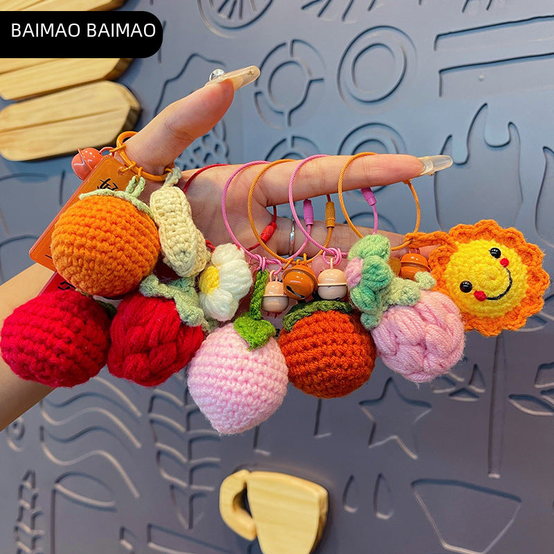 Creative hand woven yarn hook woven persimmon peanut keychain exquisite plush hook woven good things happen bag pendant