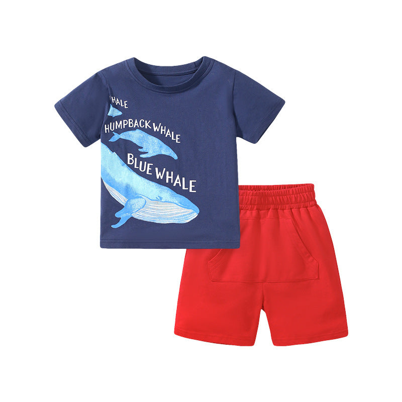 Pure Cotton Short Sleeve T-shirt and Shorts Two-piece Set