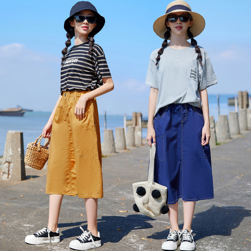 Girls' Casual T-shirt and Skirt Two Pieces Set