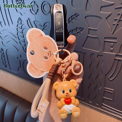 Butter Bear Keychain Female Cute Creative Exquisite Soft Cute Bear Doll Keychain Circle Backpack Pendant