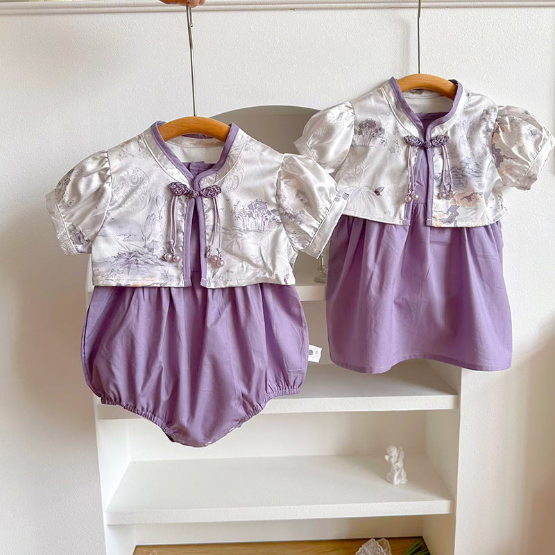 Baby Girl Hanfu Style Onesie/Dress Two-Piece Set