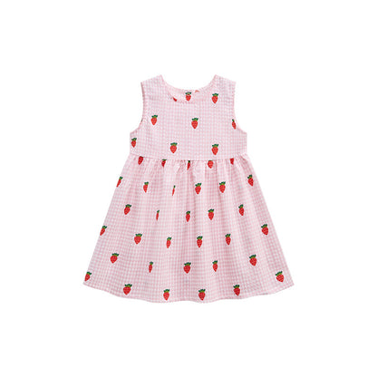 Girls' Cute Strawberry Pure Cotton Princess Dress