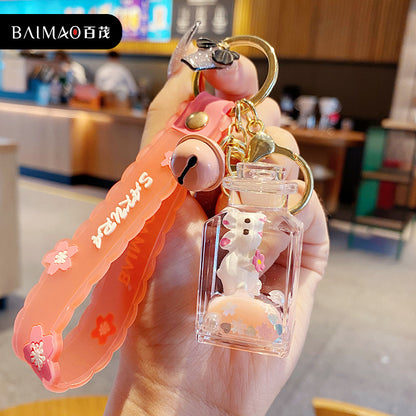 Cartoon acrylic oil immersed floating rabbit keychain, cute female creative car keychain, bag pendant