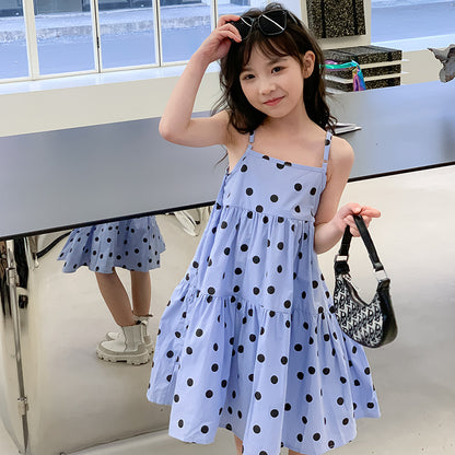 Girls' Korean Style Polka Dot Beach Dress