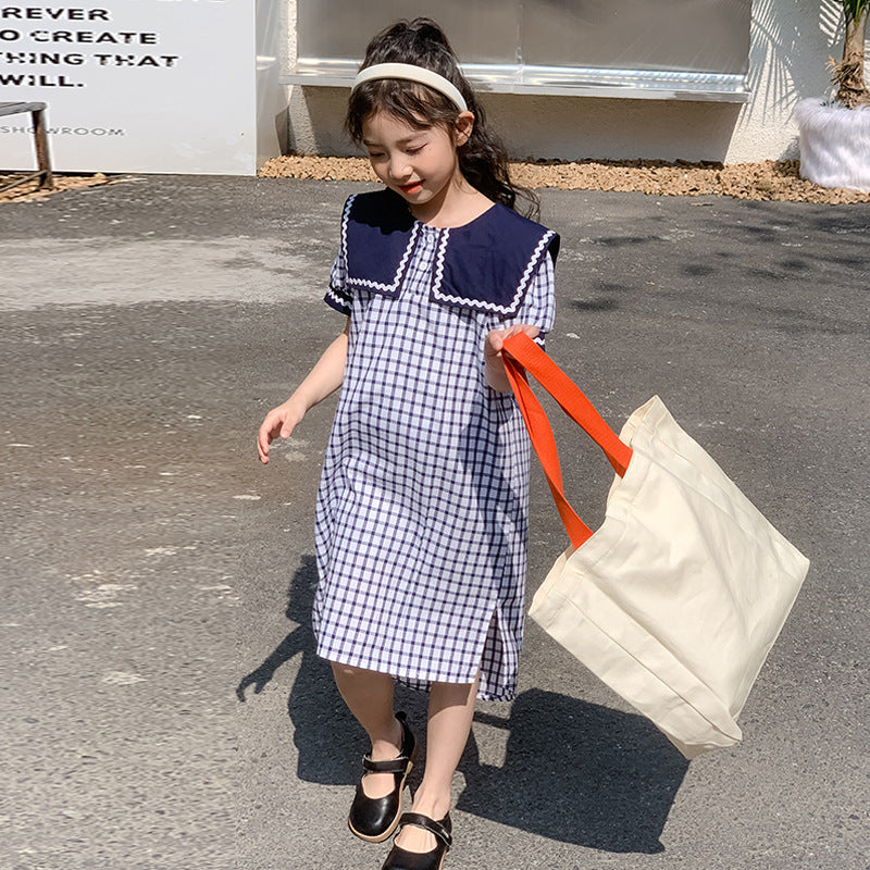 Girls' Korean Style Plaid Princess Dress