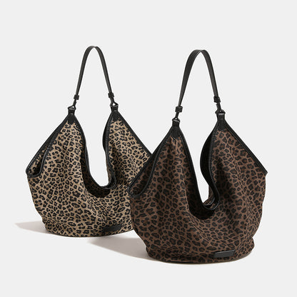 Leopard print large capacity tote bag for women fashionable retro versatile shoulder bag Korean loose handbag for women