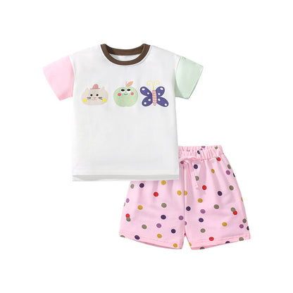Girls' Short Sleeve Pure Cotton Two-Piece Set