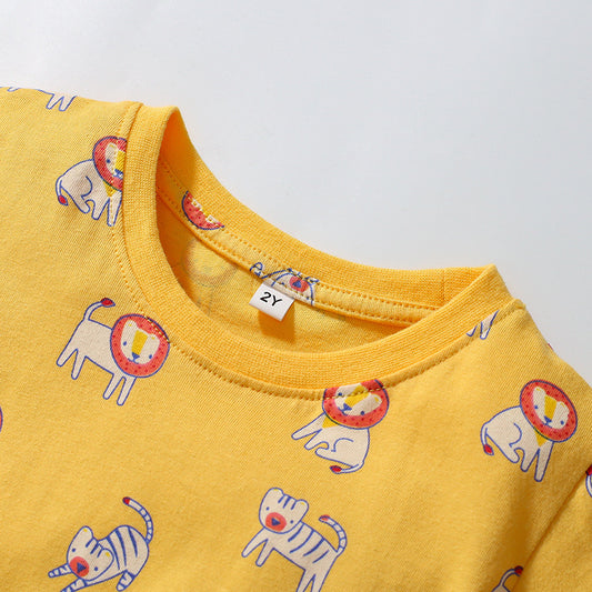 Kids' Unisex Short Sleeve Pure Cotton T-shirt Shorts Two-pieces Set
