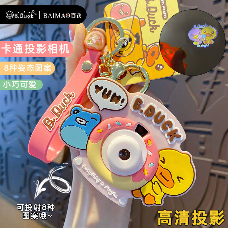 Yellow Duck Projection Luminous Camera Keychain Cartoon Cute Multi functional Camera Keychain Pendant