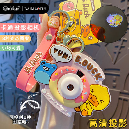 Yellow Duck Projection Luminous Camera Keychain Cartoon Cute Multi functional Camera Keychain Pendant