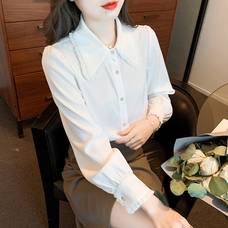 Women's White Baby Doll Collar Chiffon Blouse