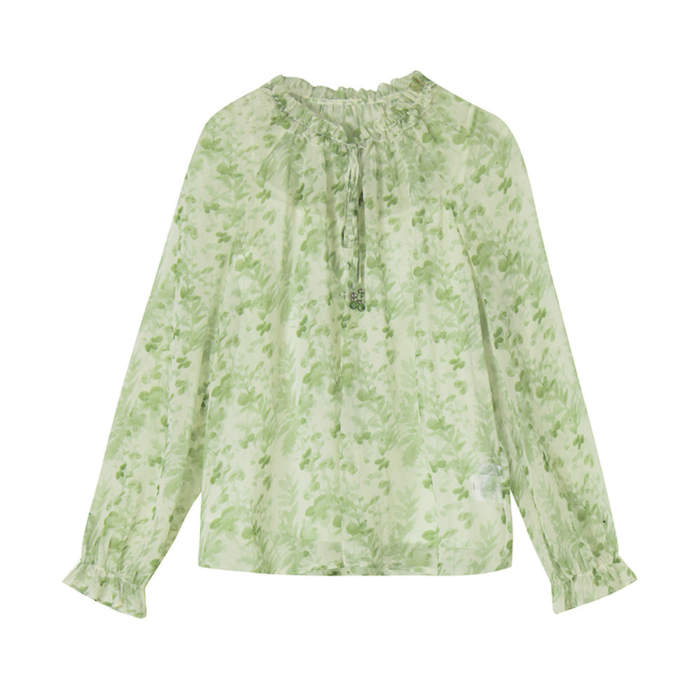 Green Floral Cottage Chiffon Blouse