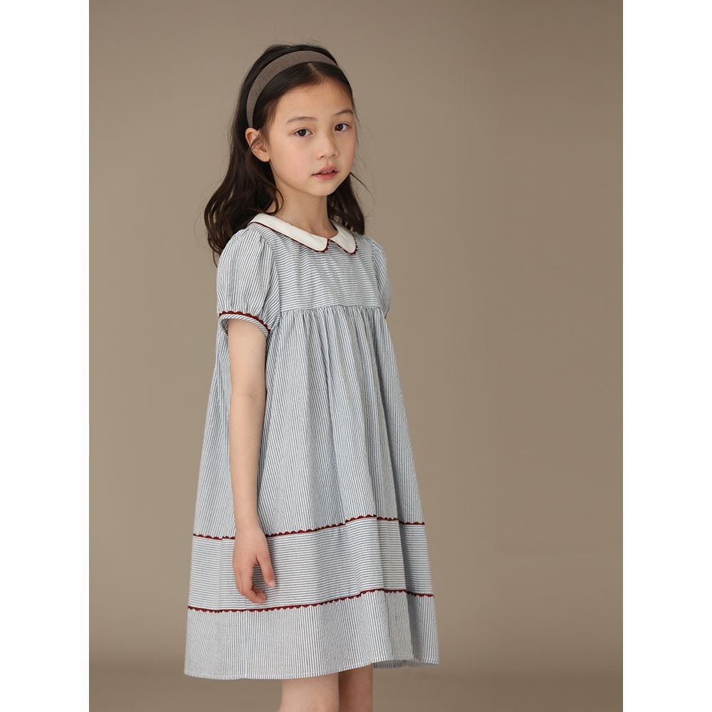 Contrast Color Striped Doll Collar Preppy Style Dress