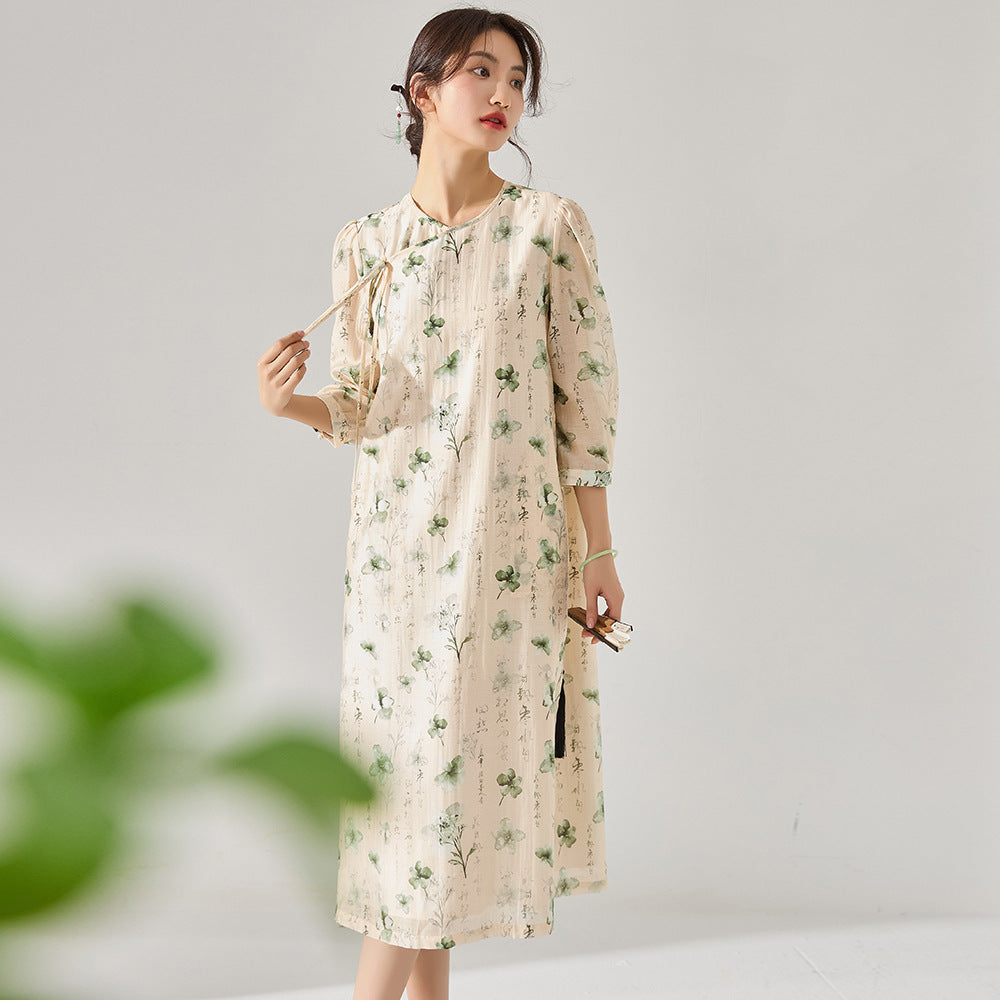 Elegant Chinese Tencel Cheongsam Style Dress