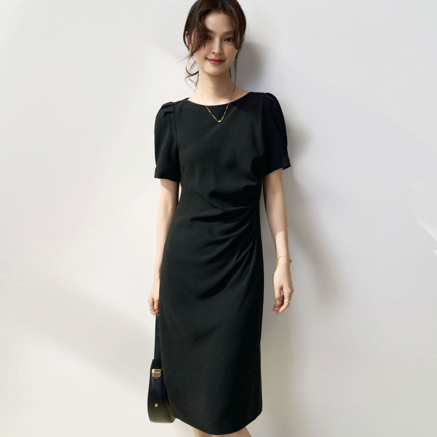 Elegant Back-Twist Black Midi Dress