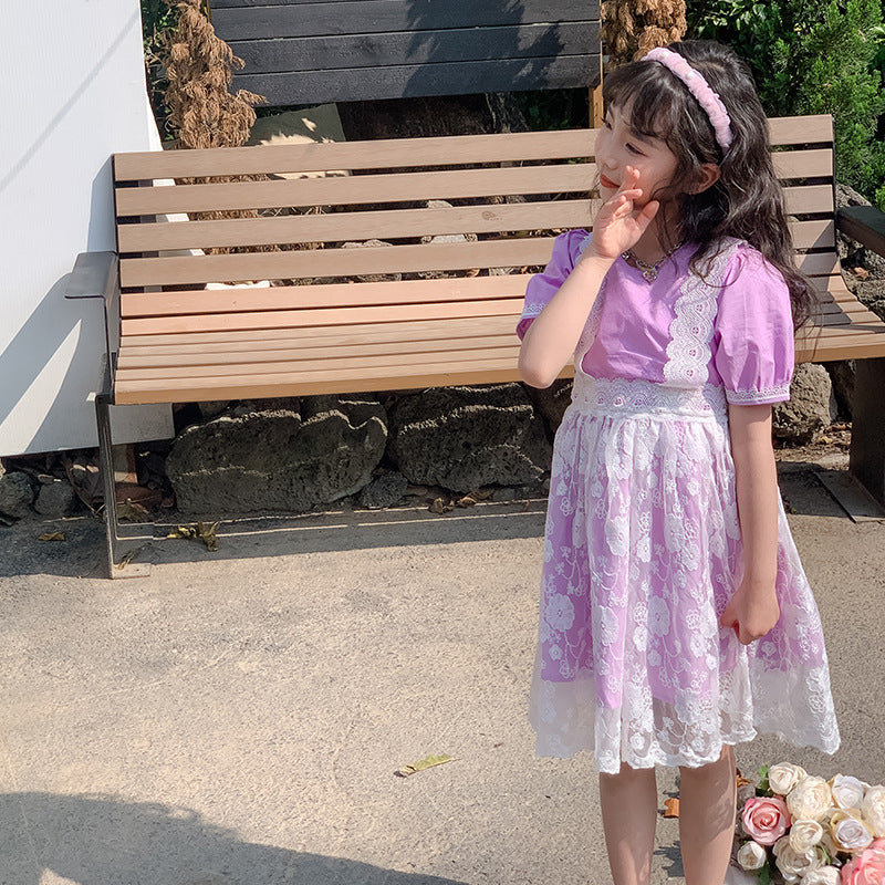 Girls' Korean Style Lace Patchwork Princess Dress