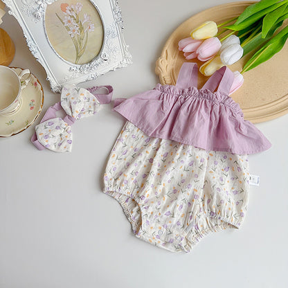 Baby Girl Floral Onesie with Hairband