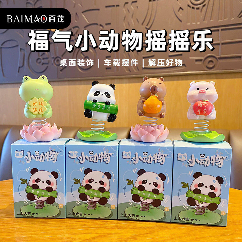 Good luck keeps shaking, happy desktop resin cute pet ornaments, cute pandas, pigs, office workstation decorations