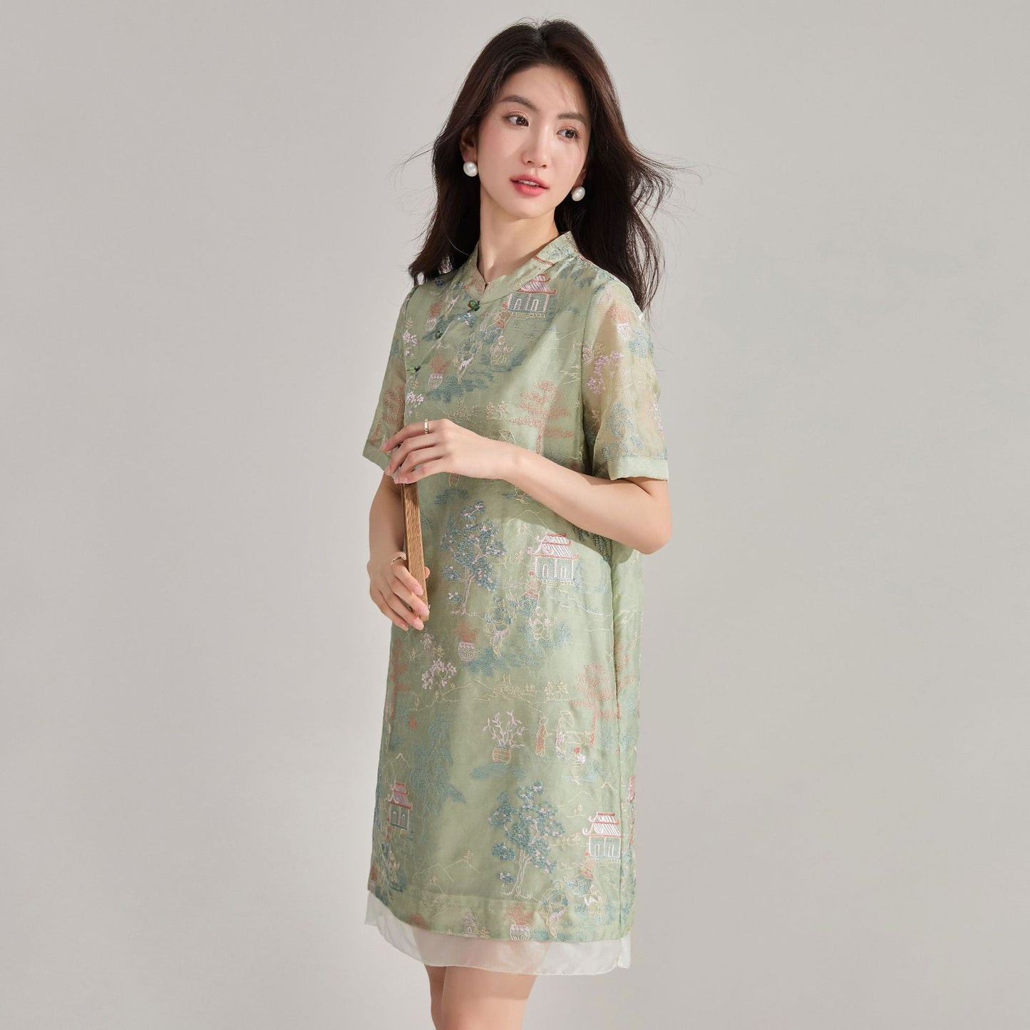 Embroidered Organza Modern Qipao Dress