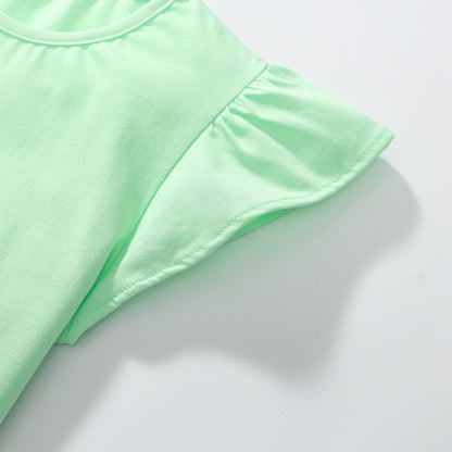 Ruffle Sleeves Short-Sleeve Cotton T-Shirt for Girls