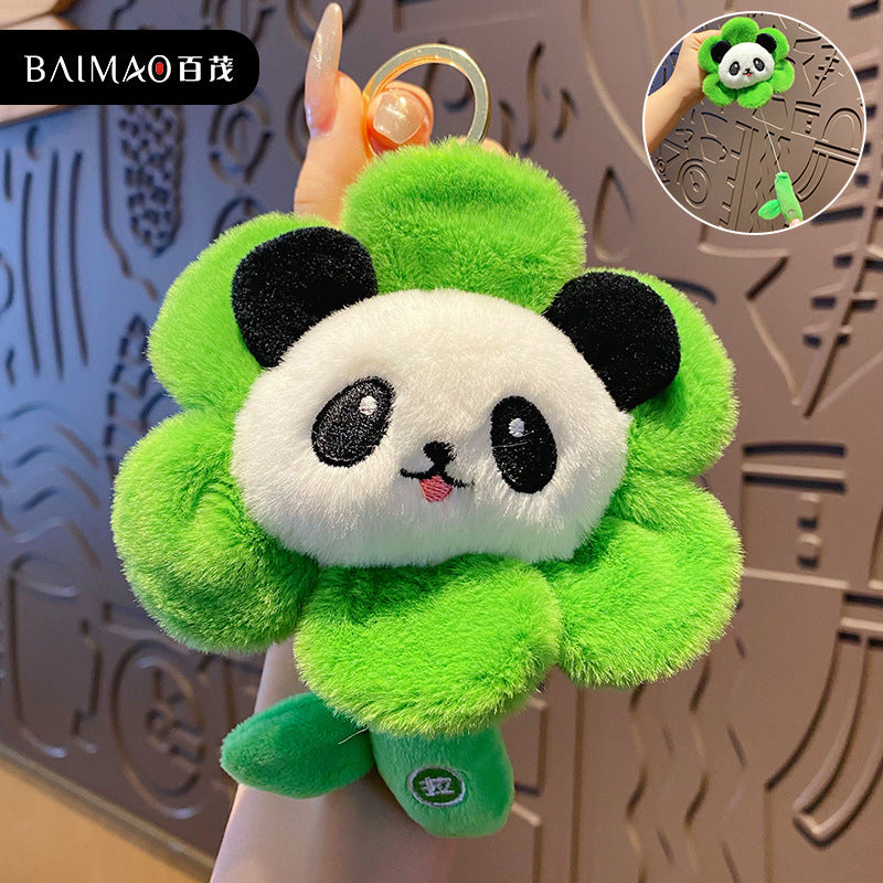 Cartoon Pulling Vibration Flower Cute Pet Plush Doll Keychain Female Cute Flower Panda Keychain Pendant