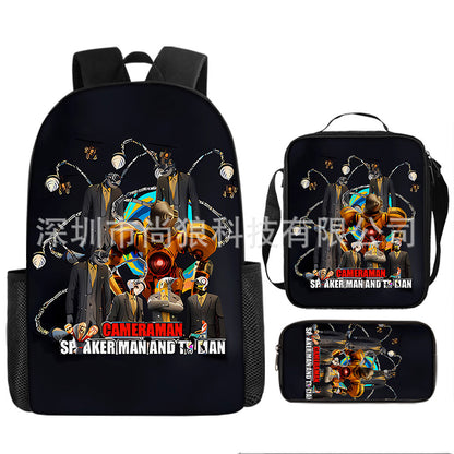 Titan ClockMan TV Man Skibidi Toilet Children's Backpack Three-Piece Set