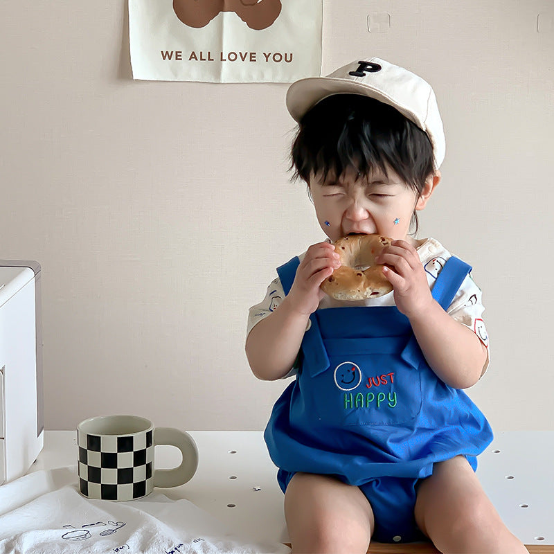 Baby Boy Suspender Onesie and T-shirt Two-Piece Set