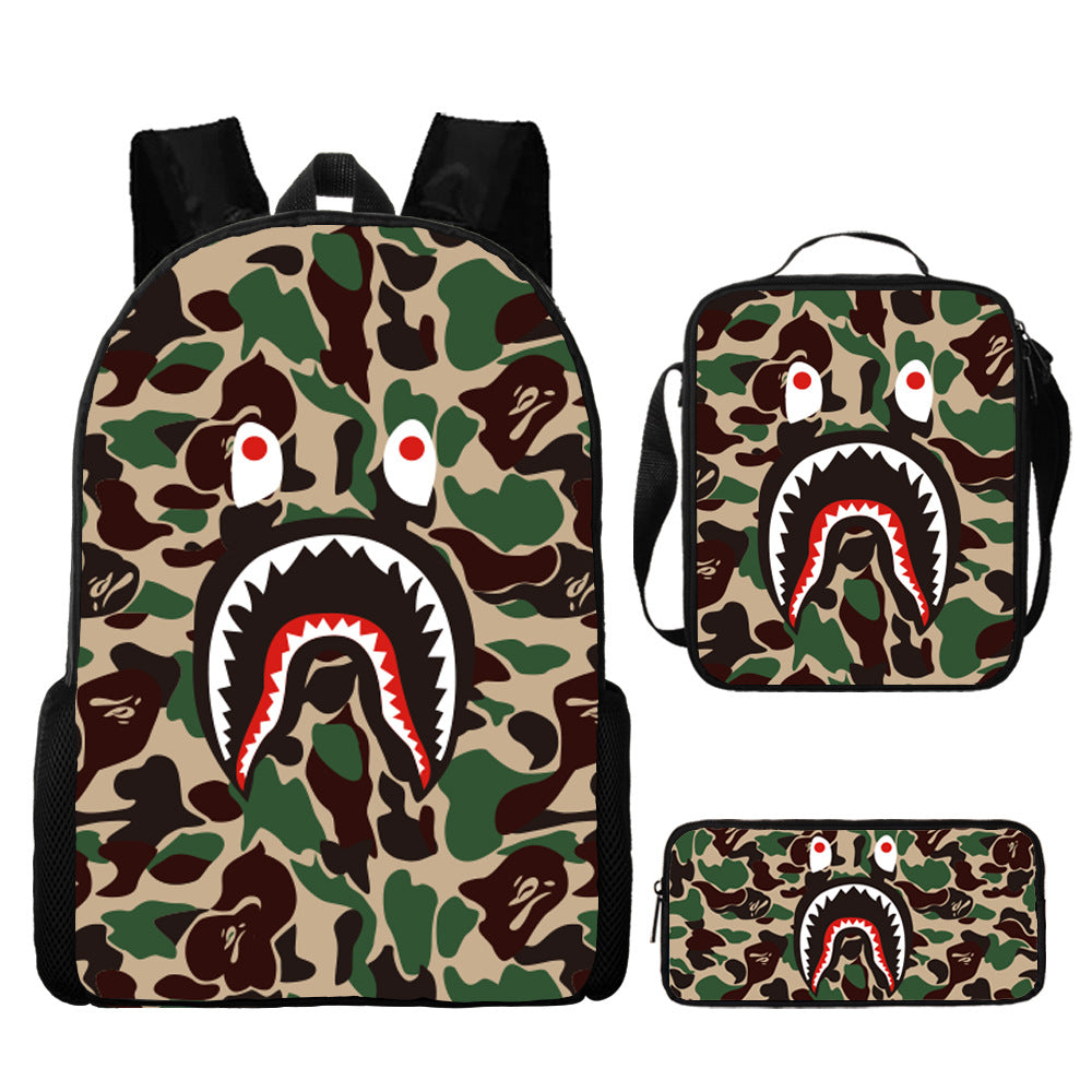 Shark Cartoon Children's Backpack Three-Piece Set