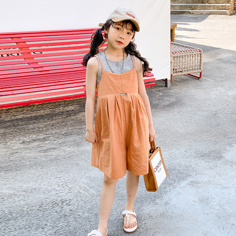 Girls' Korean Style Casual Tank Top and Suspender Pants Two Pieces Set