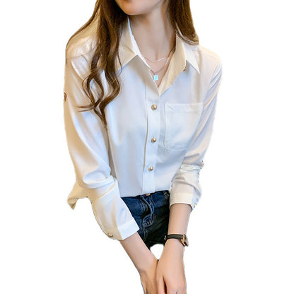 Women's White Long Sleeve Chiffon Blouse